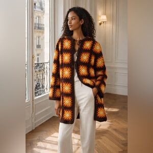 Handmade Crochet Granny Square Jacket / with hood